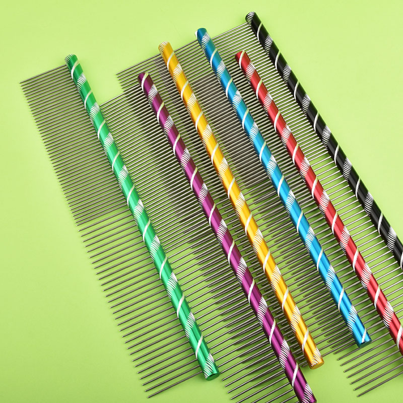 16/19/20/25cm hundekammer med lyse, flerfargede striper, stellekammer i rustfritt stål, rett kam for hund og katt, stelleverktøy