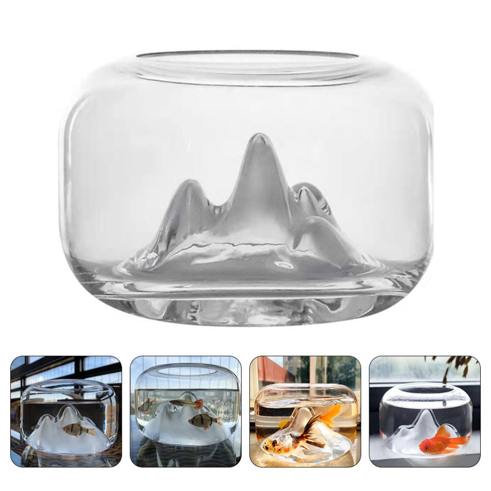 1pc Glass Transparent Fish Tank Rockery Adornment Fish Tank Round Fish Tank