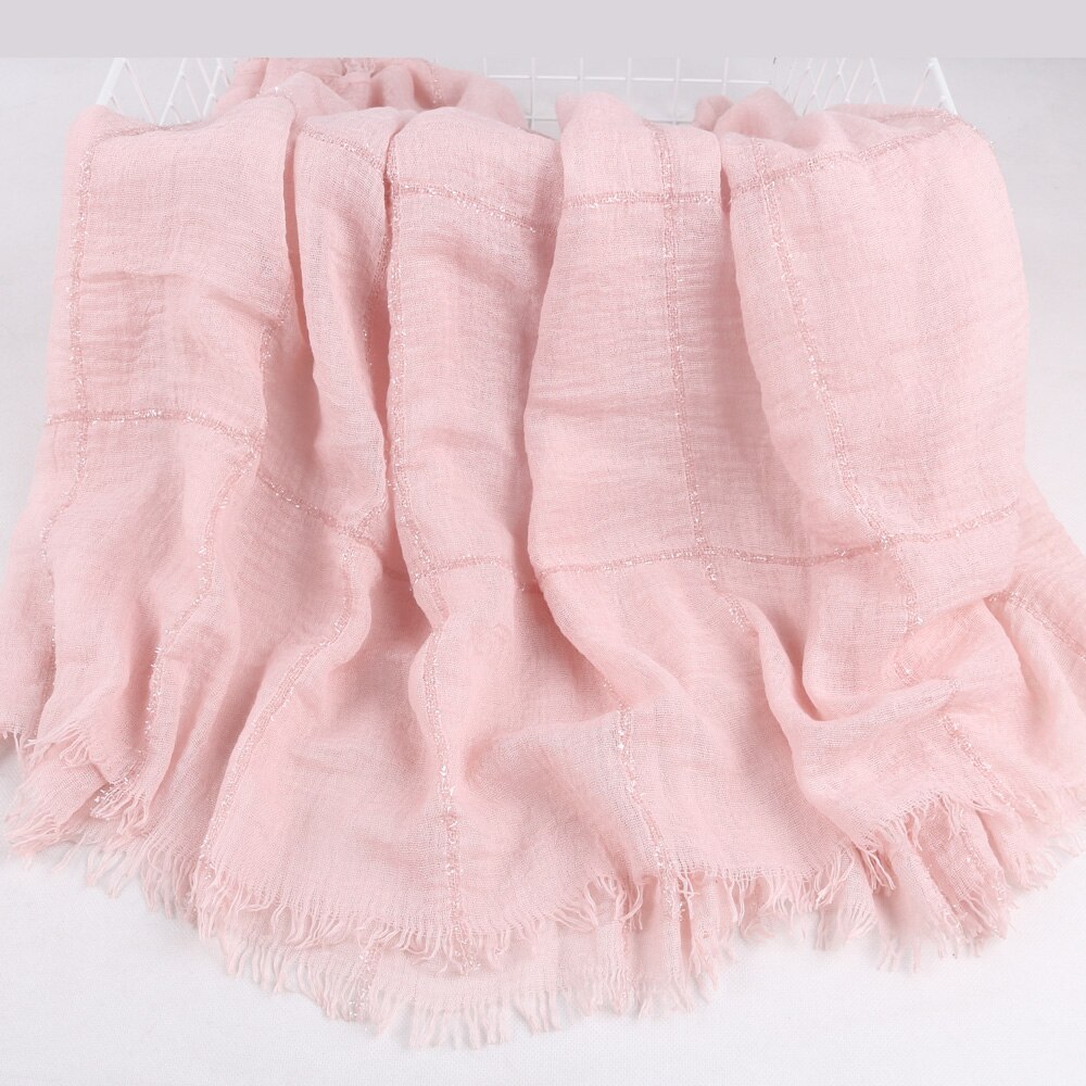 Hijab en coton déchiré pour femmes, , froissé, sertissage, turban, avec paillettes, lignes en dentelle, écharpe de tête, châle,