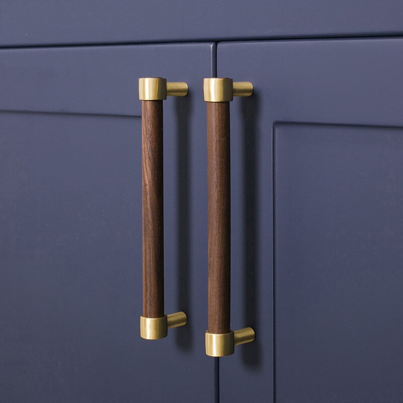 Naturalne drewno + mosiądz T bar klamki robić drzwi amerykańskie stylowe meble drewniany uchwyt szuflady ciągnie gałki i uchwyty szafek kuchennych