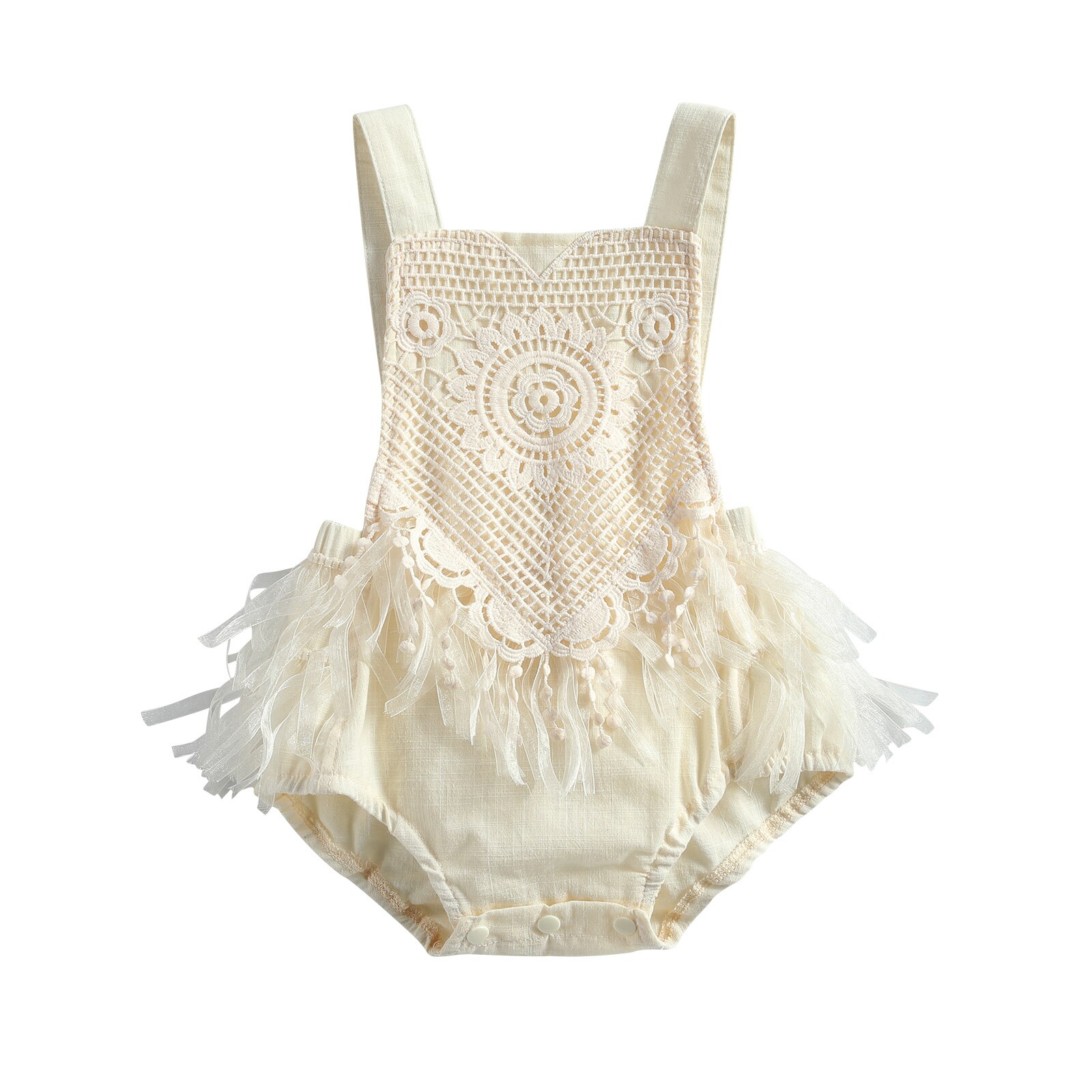 Citgeett Zomer 0-24M Peuter Baby Meisje Witte Bloemen Kant Kwastje Mouwloos Bodysuit Backless Solid Baby Jurk-stijl