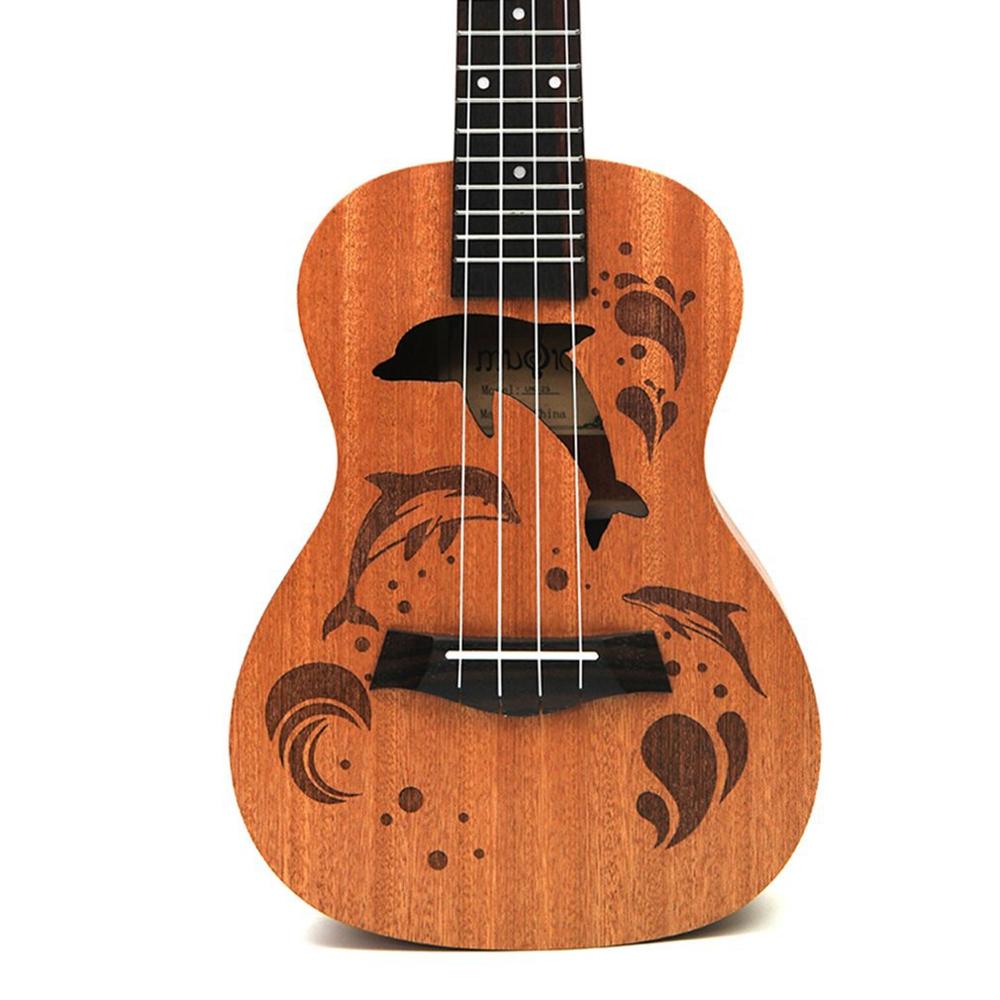 Dolphin Pattern Soprano Ukulele Uke Hawaii Guitar Sapele 4 Strings Wood Ukulele Musical Instruments For Beginner