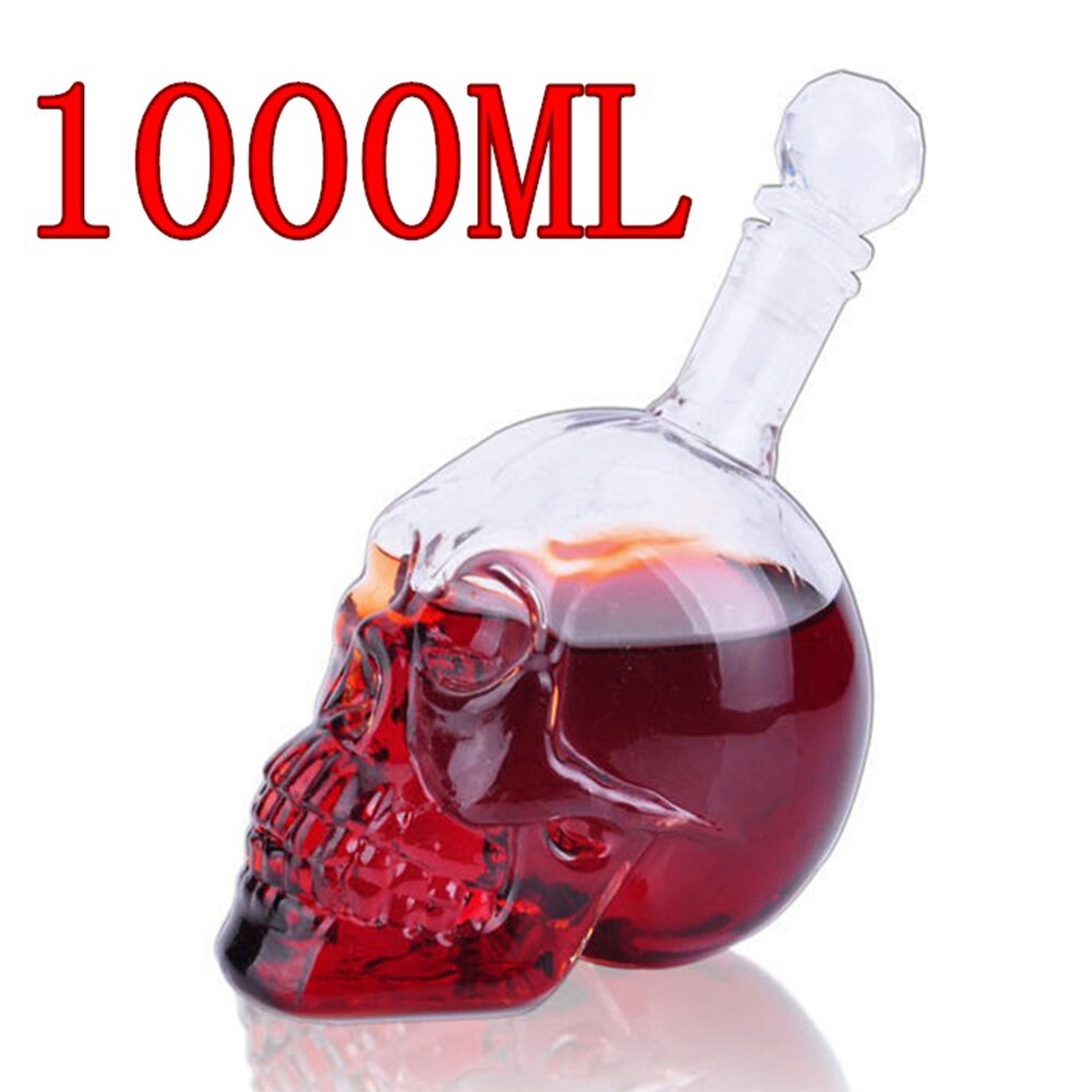 125/350/550/1000ML cráneo creativa jarra de vidrio Whisky Vodka vino botella de cristal de los espíritus de vino transparente bebiendo suministros: 1000ML