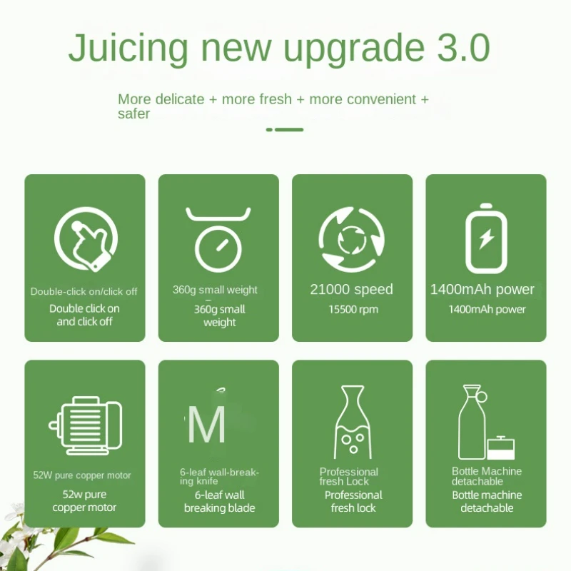 Bärbar mixer, usb-laddningsbar, mini-juicer, mixer, personlig storlek, köksmixer för juice, shakes och smoothies