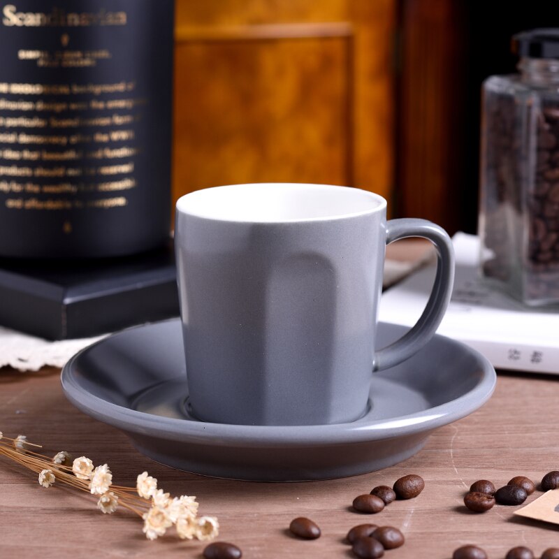 Concise Style Capucino Latte Coffee Shop Coffe Cup Saucer Set Household Tea Mug Tasse Cafe Tazas Desayuno: Matte Gray