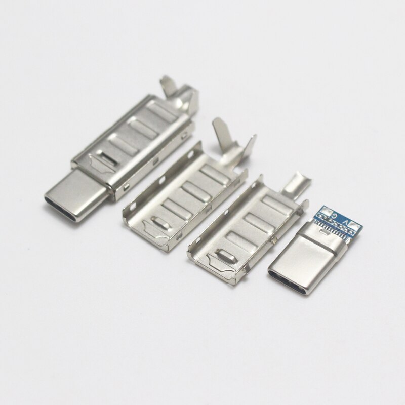 Connecteur USB type-c 2.0 à souder, connecteur mâle 24 broches avec boîtier métallique Long, 1/2/5 jeux: Silver Plug / 1 Set