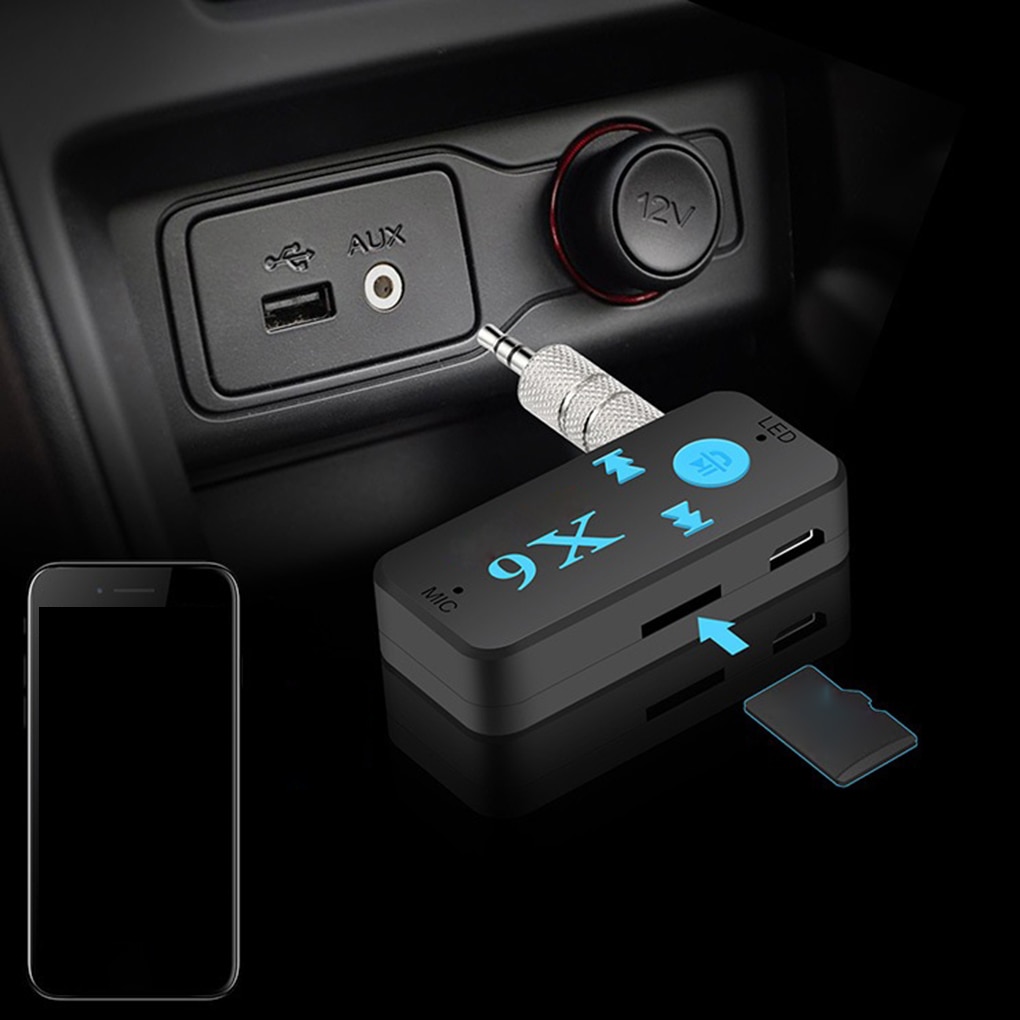X6 Auto Bluetooth Aux Adapter Ondersteuning Tf-kaart A2DP Audio Stereo Bluetooth Handsfree Muziek Ontvanger