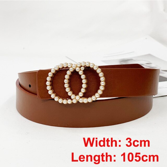 Pearl round pin buckle women simple ladies trend leather belt for women's youth brand belt
