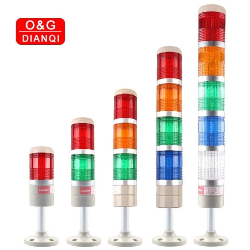 Stack Lamp Industrial Machine Emergency LED Warning Light Tower Straight Rod Disk Base DC12V/24V AC110V/220V without Buzzer