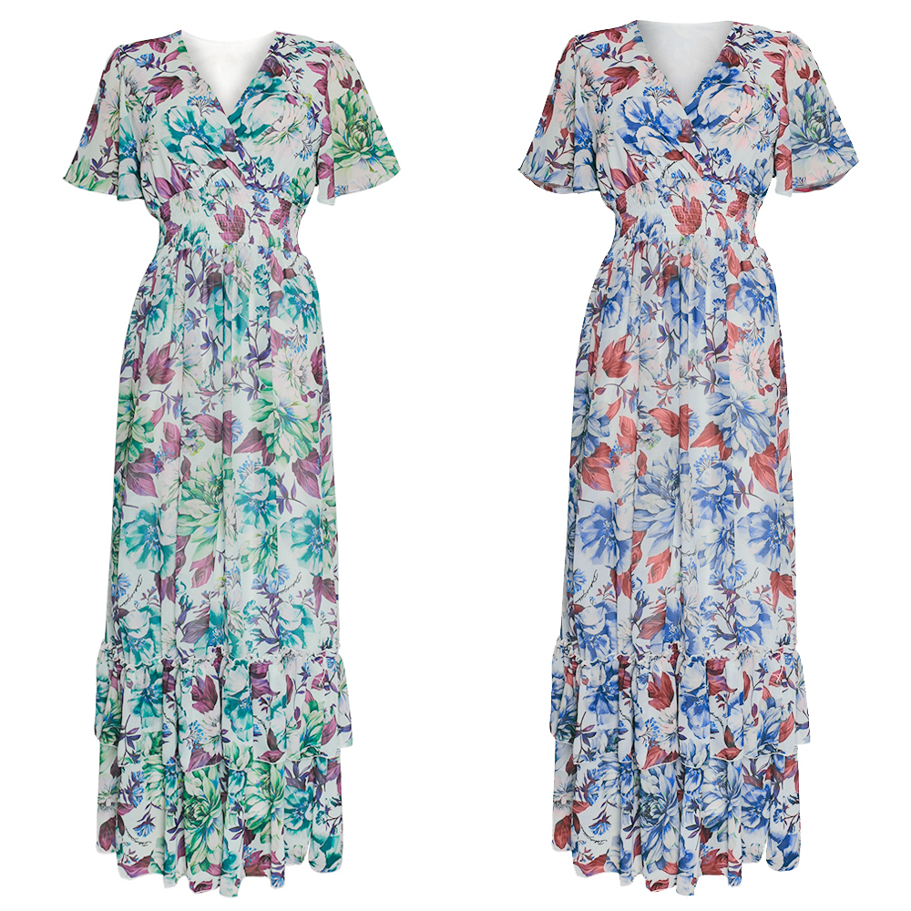 MD – Robe longue en mousseline de soie pour femme, tenue avec imprimé africain, style bohème, motifs floraux, Ankara, Dashiki, Abaya, vêtement d&#39;été