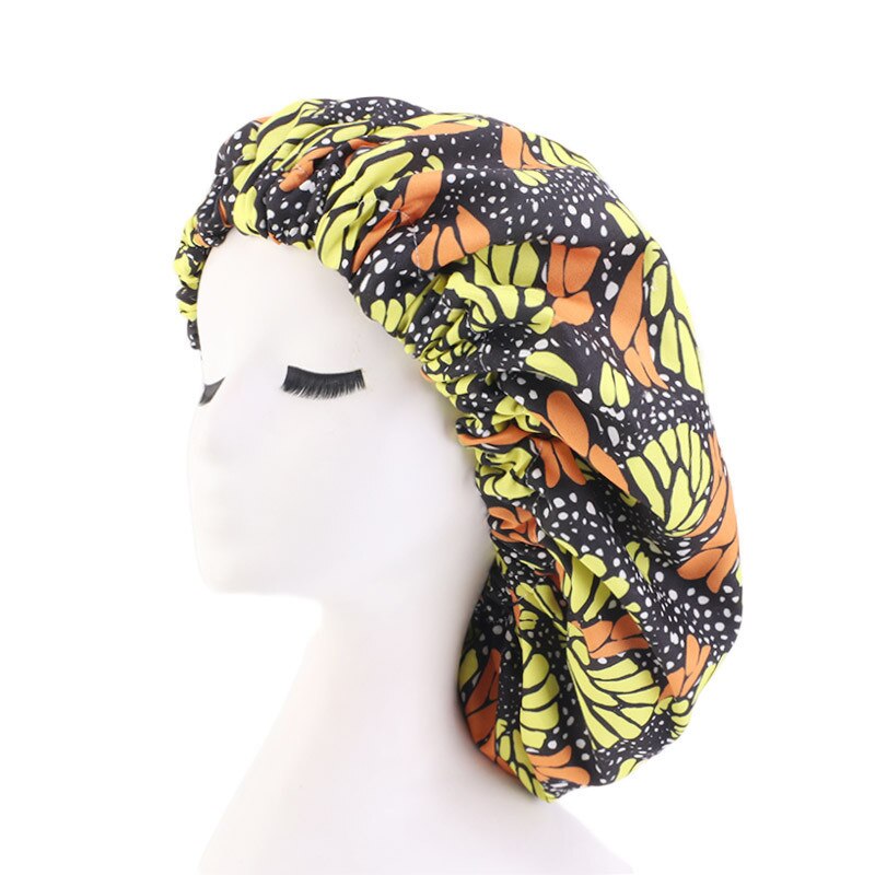 Gorro de dormir de satén de seda africana para niña y mujer, sombrero de banda ancha elástica, gorra de noche ajustable, sombreros de pelo Natural rizado, gorros para niña y mujer: 3