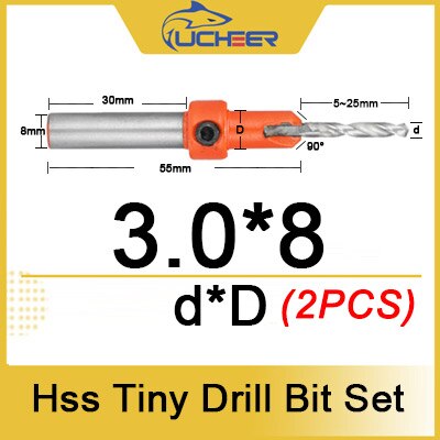 Ucheer 1 set hss timmer liten träbearbetning försänkt borrkrona set skruvskärare träverktyg för metall trälegering borr + skiftnyckel: D3-d8