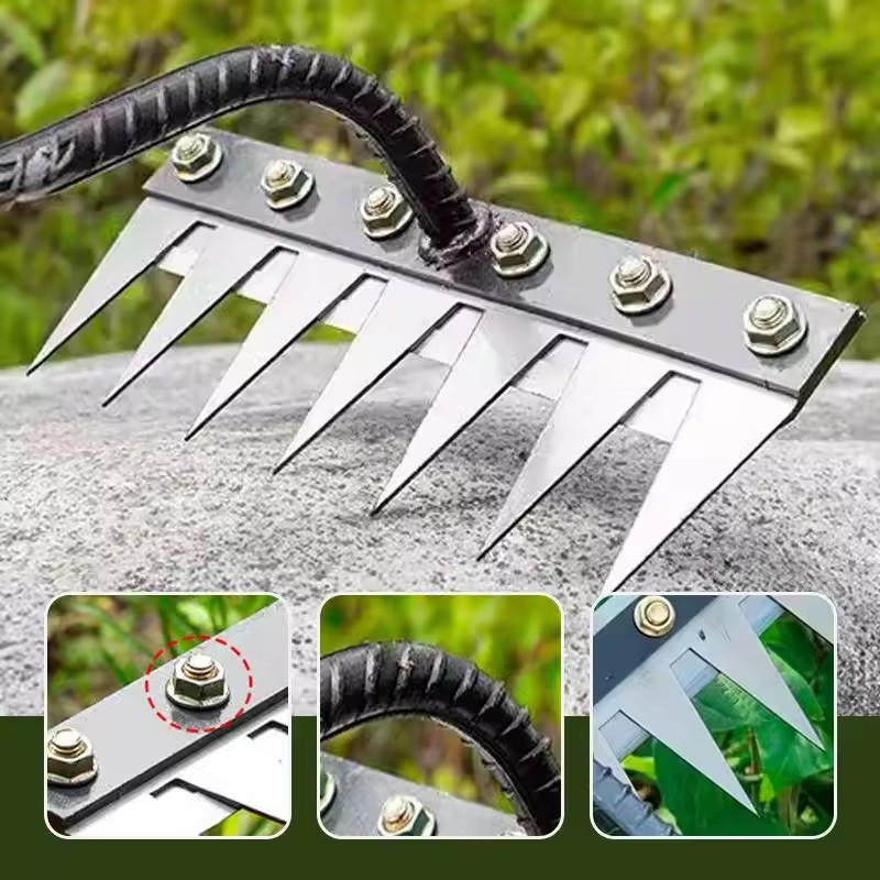 Rastrillo de mano de acero al carbono para jardín, herramienta agrícola para deshierbe, grada de clavos agrícola, grada de Metal, herramientas manuales para deshierbe de jardín, 5/6/7/8 dientes