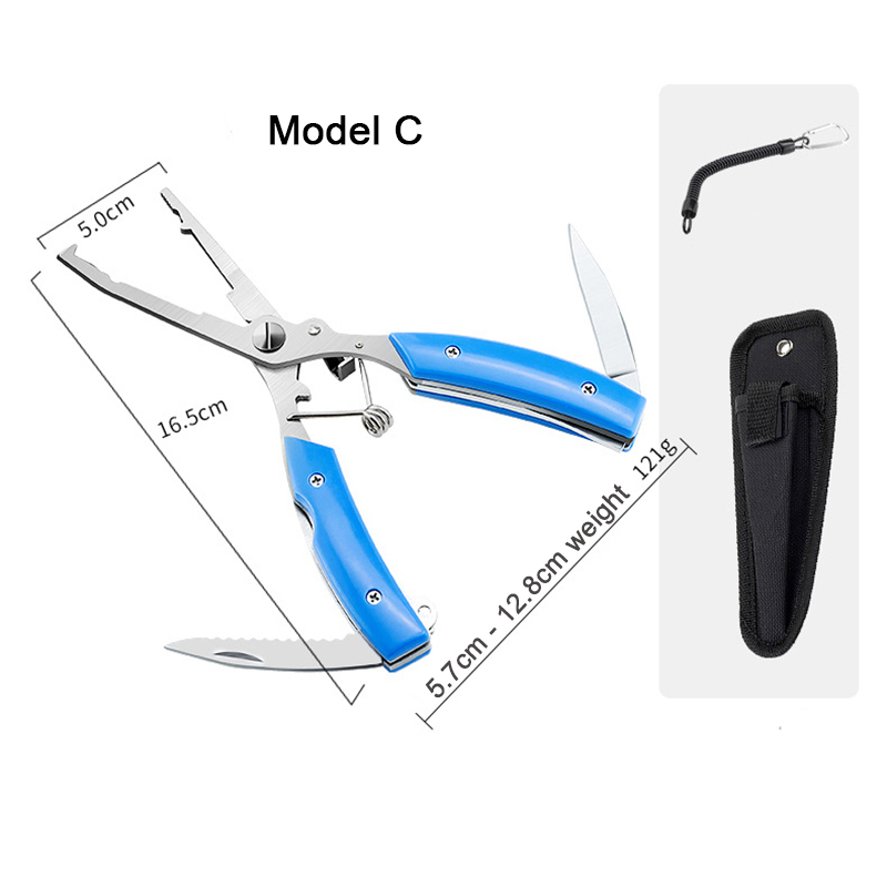 Multifunction Fishing Plier Scissor Braid Line Lure Cutter Hook Remover Fishing Tackle Tool Cutting Fish Use Tongs Scissors: Model C blue