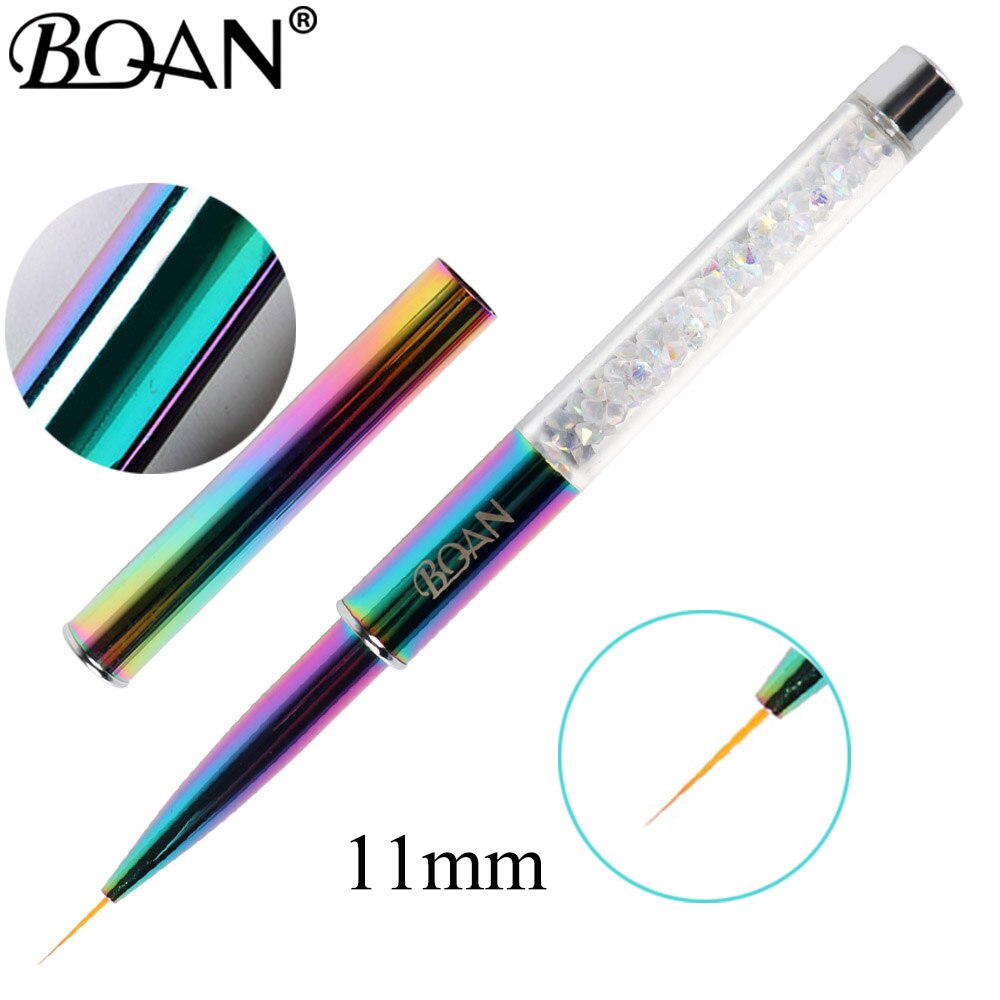 Bqan 1 stk 5mm/7mm/9mm farverigt håndtag tegning pensel liner pensel maling pen gel polish krystal nail art manicure værktøjer: 11mm