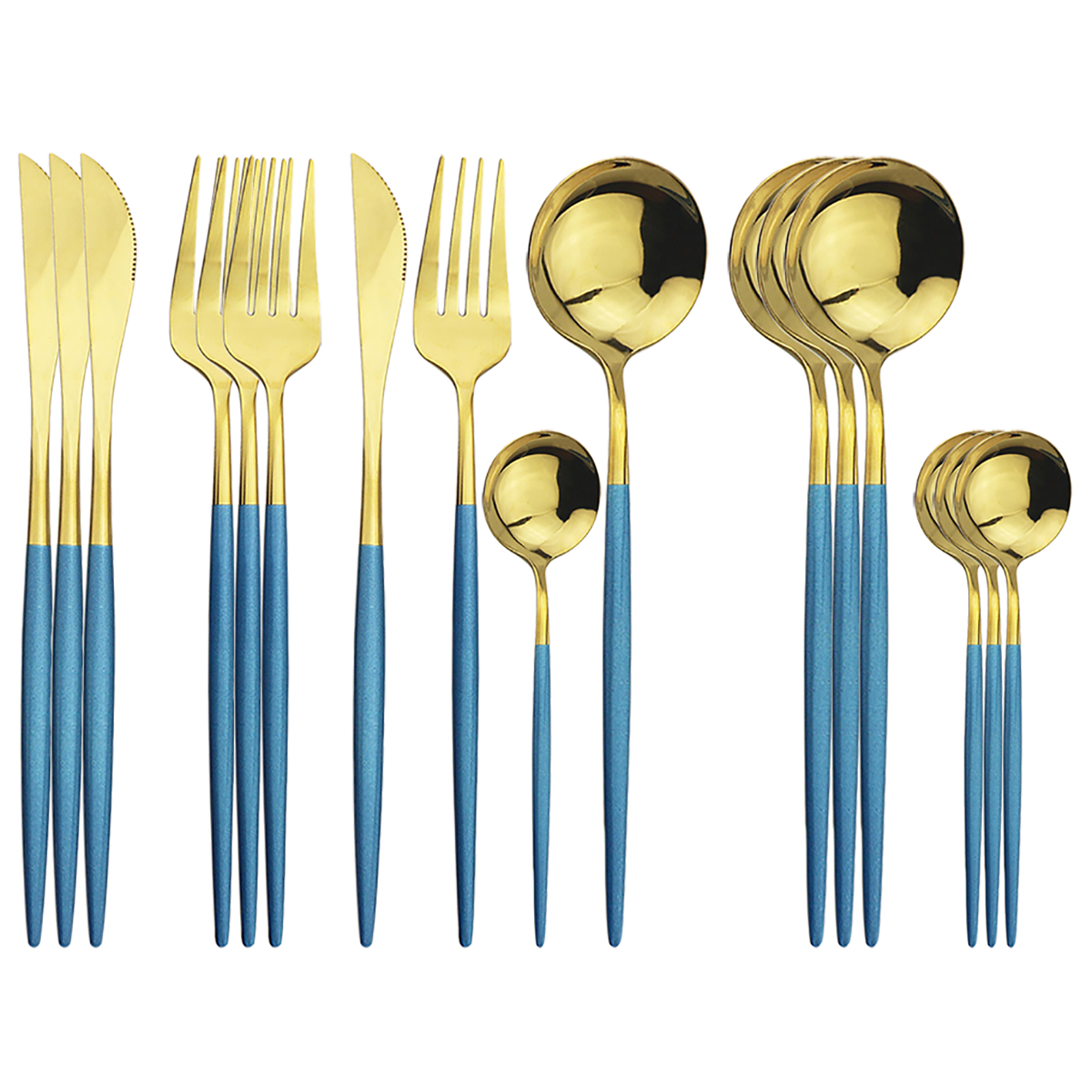 16Pcs/Set Dinnerware Set Black Cutlery Set 304 Stainless Steel Flatware Set Knives Fork Spoon Kitchen Party Tableware Silverware: Blue Gold