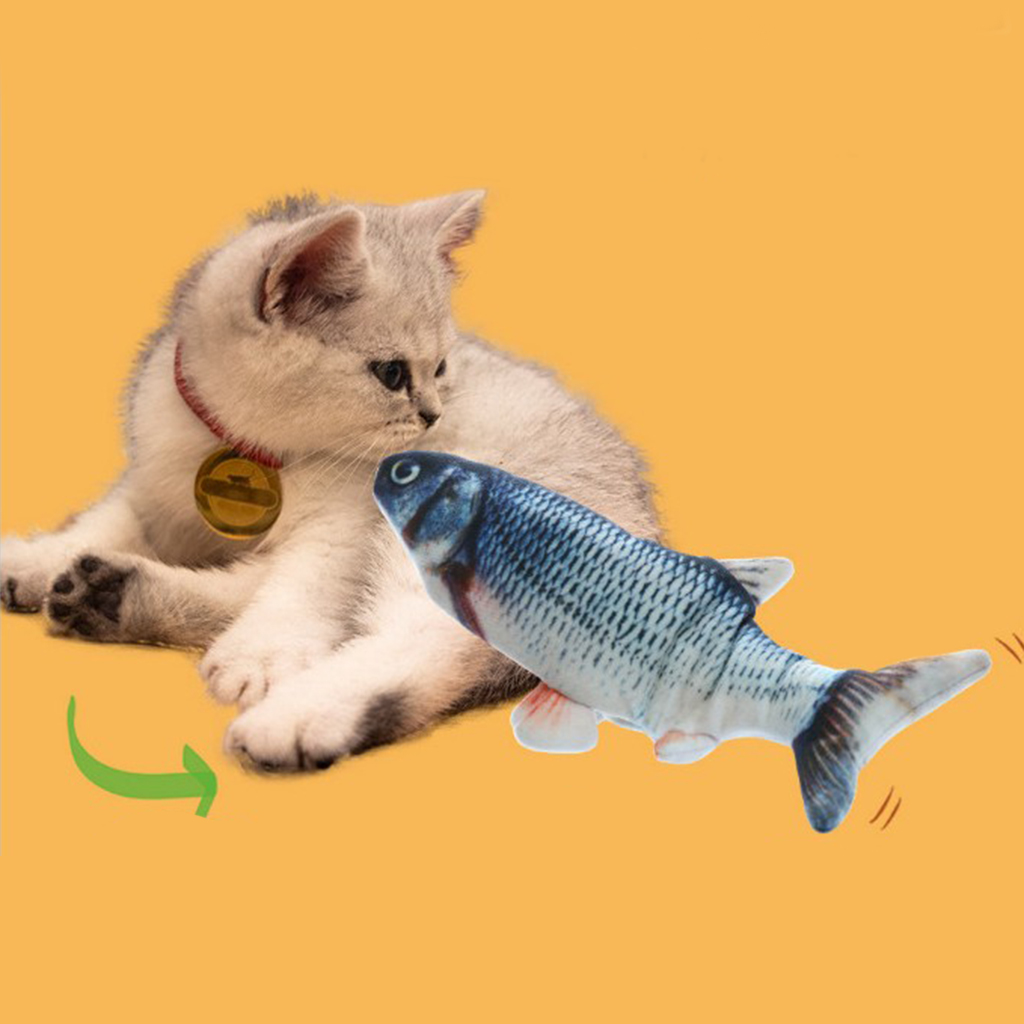 Elektrisk fisk kat legetøj simulering katteurt baby 26cm vaskbar aftagelig elektrisk interaktiv logrende leg killing mynte