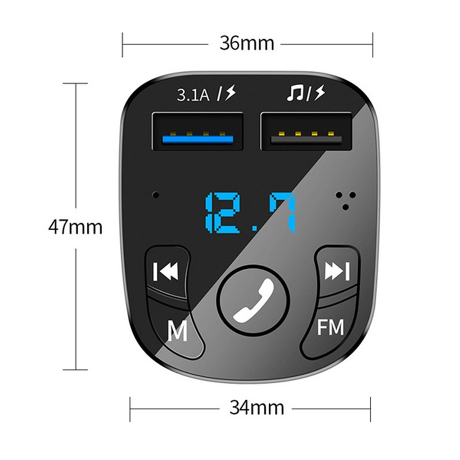 Dual Usb Bluetooth 5.0 Ontvanger Fm-zender Auto MP3 Speler Kit Quick Charger Sigaretten Aansteker Interface