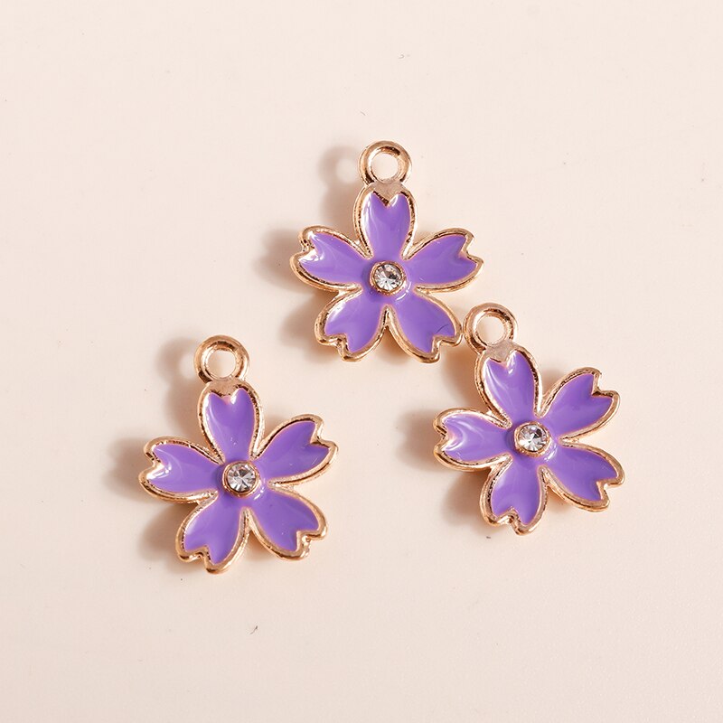 Dijes de flores de cristal rosa para fabricación de joyas, abalorios de plantas de aleación esmaltada para collar y pendientes, 10 piezas, 14x17mm: orange