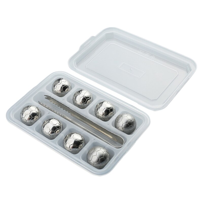 Round Sphere Soccer Ball Ice Cube Molds Stainless Steel Ice Cubes Reusable Bar Whiskey Beverage Cooler Chilling Stone Drinking: C