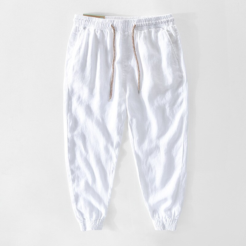 Spring Summer Men Linen Pants Breathable Thin Khaki Cargo Harem Trousers GA-Z353: M / white