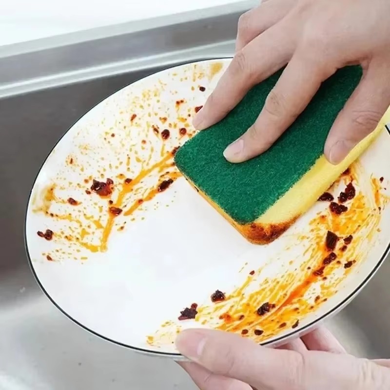 100/1Pcs Kitchen Dishwashing Sponge Household Cleaning Brush Sponge Soft Absorbent Clean Rub Pot Rust Pad Scouring Removing Kits