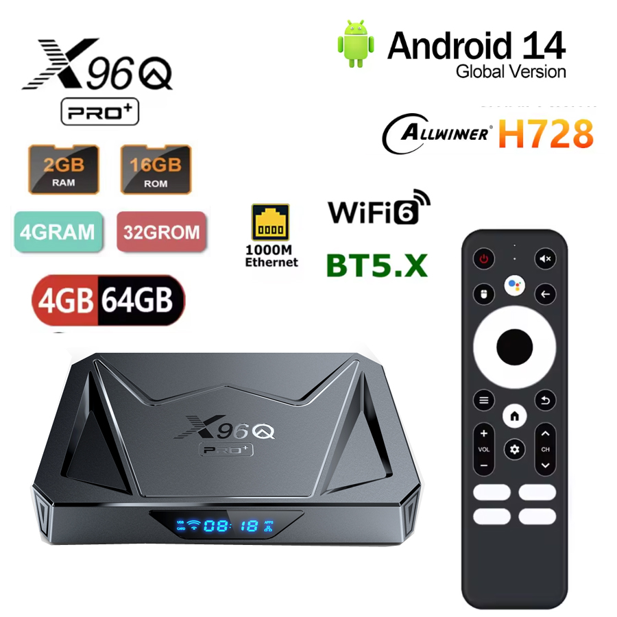 X96Q PRO+ Android 14.0 TV BOX Allwinner H728 Quad Core 2G+16G/4G+32G/64G 1000M LAN Wifi6 X96Q PRO PLUS
