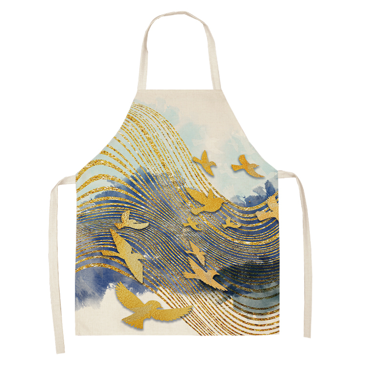 Gyllene rådjur fjäril köksförkläden för kvinnor bomull linne haklappar hushållsstädning pinafore husmanskost förkläde 53*65cm wql 0190: 2wq- wql 0190-10