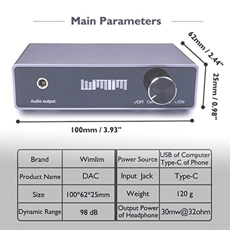 Usb desktop dac-mini dac estéreo com cabo usb tipo-c, digital ao conversor de áudio analógico para alto-falantes ativos do desktop