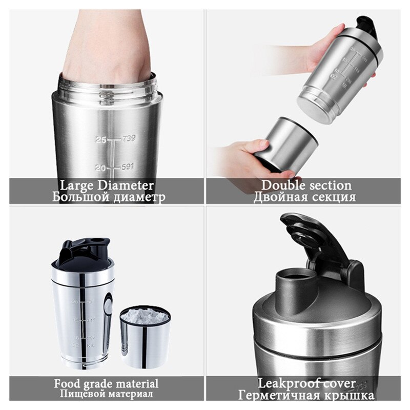 Bouteille agitateur de protéines en acier inoxydable, grande capacité, bouteille d'eau, pour Fitness, Camp, gymnastique et bureau, tasse d'extérieur
