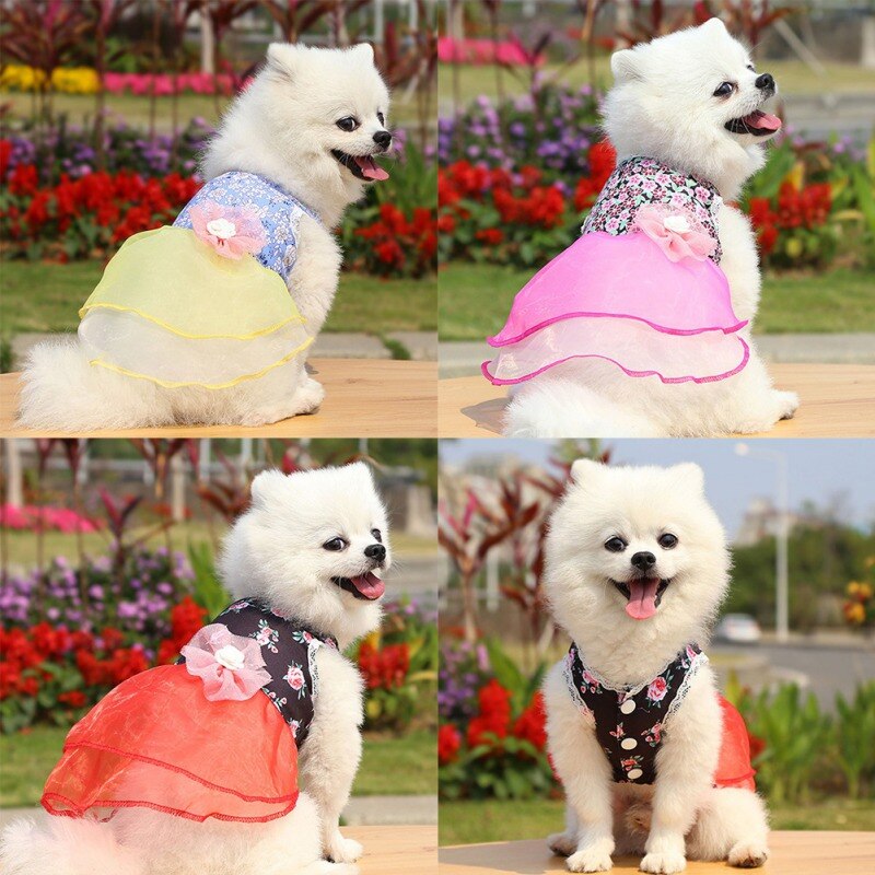 Falda Floral de verano para perro, ropa para perro pequeño, de cumpleaños, vestido de boda, disfraz de cachorro, ropa para mascota de primavera