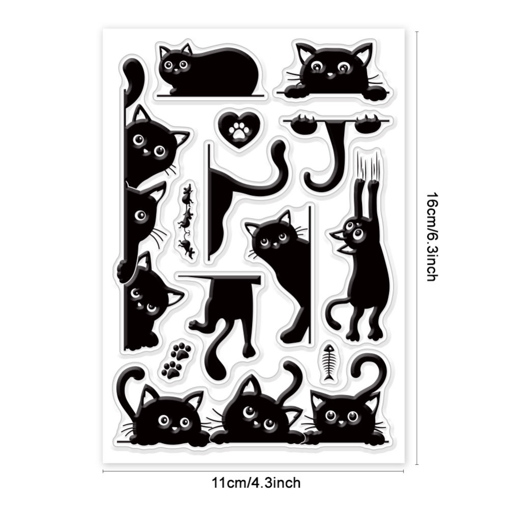 Black Cat Clear Stamps for DIY Scrapbooking Cat Border Silicone Stamp Seals Transparent Stamps for Cards Making Photo Album: Beige