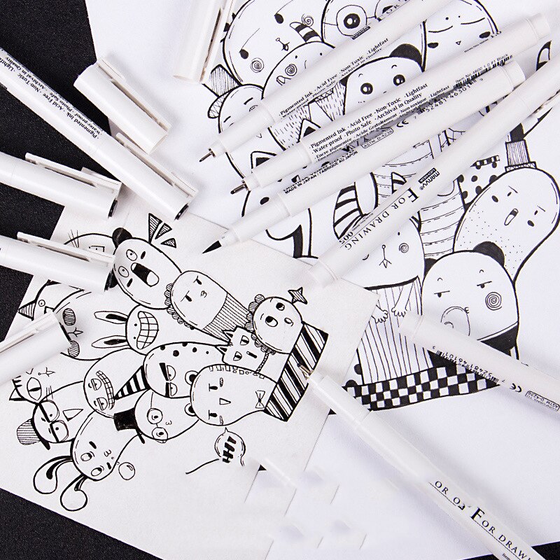 8pcs/set Pigma Micron Graphic pen fine line pen Brush fine point Mapping Art Markers Painting