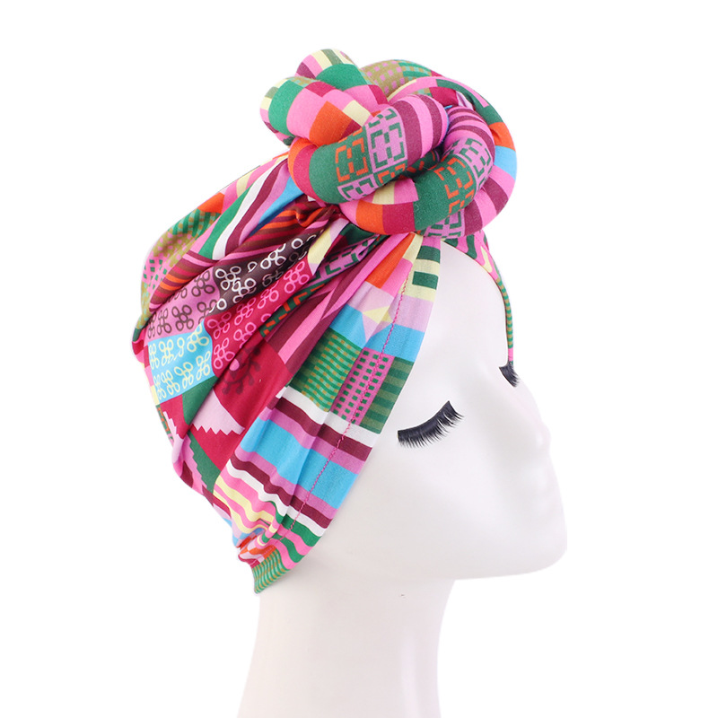 African Print Turban for Women Pre-Made Top Knot Head Wraps Flower Stretch Hijab Ladies Party Wedding Headdress: Blue