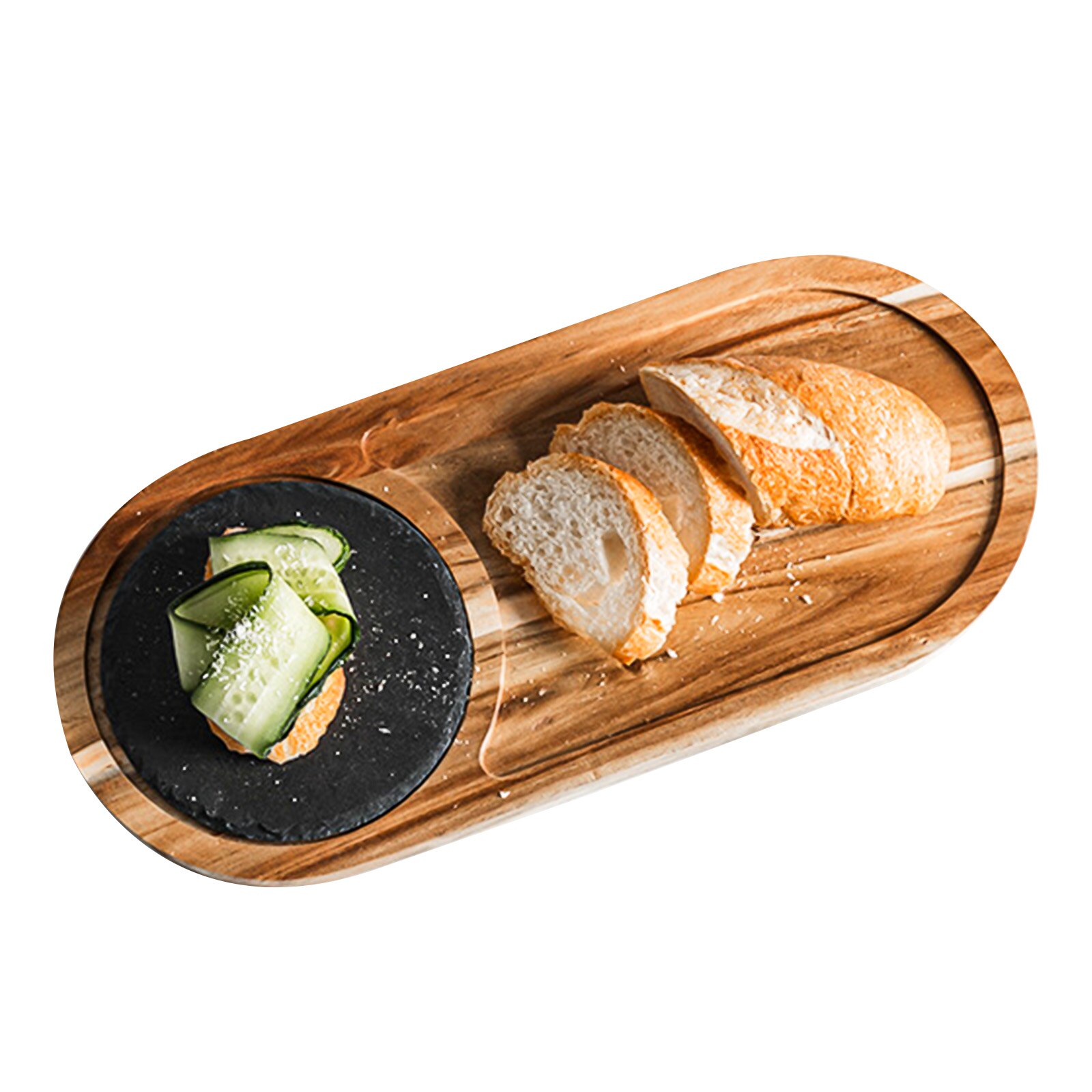 Steak Serving Board Multipurpose Wooden Serving Tray Easy To Clean Serving Plate With Slate Stone For Home Kitchen