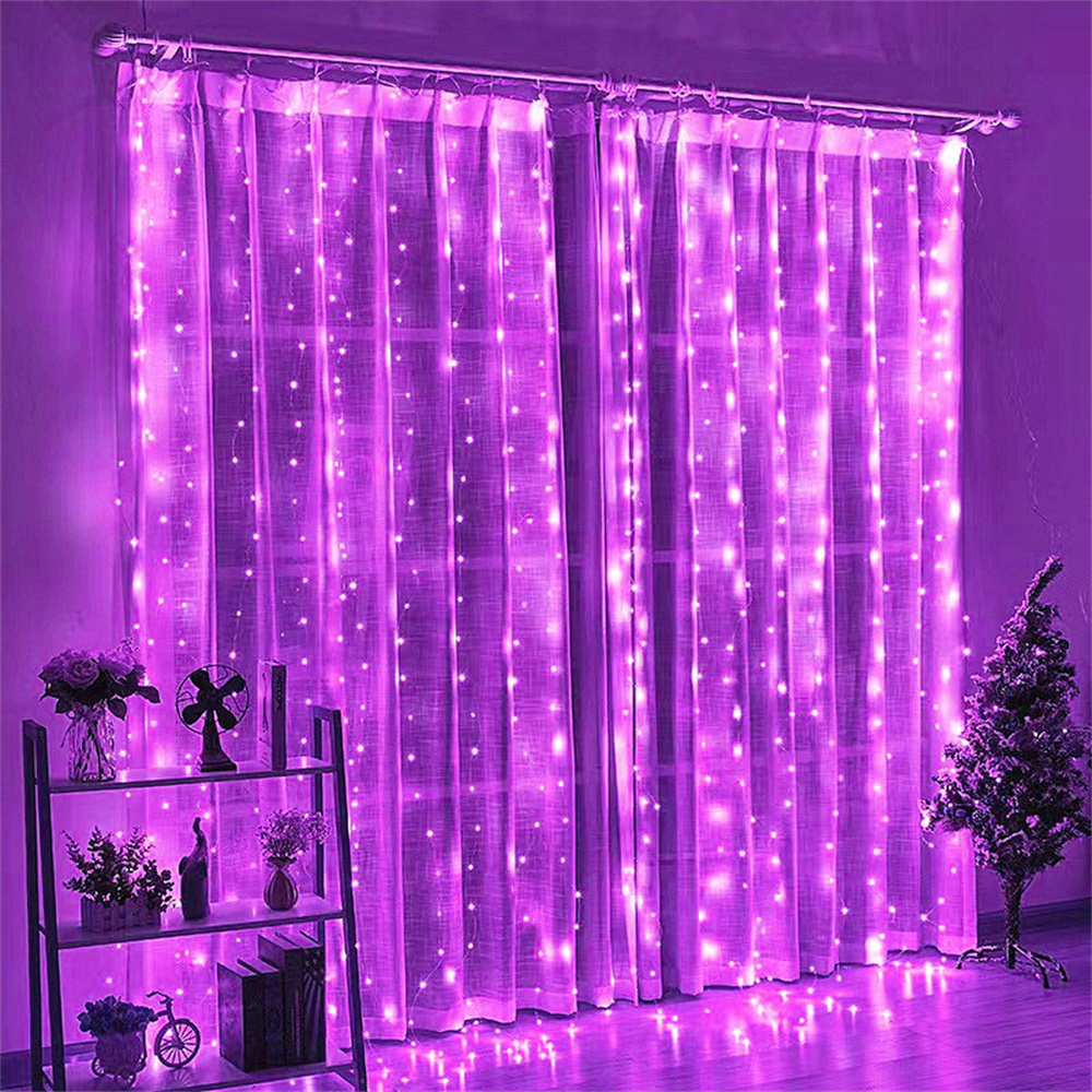 Guirnalda de luces LED para cortina, 8 modos, Control remoto por USB, guirnaldas de luces, decoración navideña para boda, dormitorio, lámpara de Año: BLANCO / 6-10 W