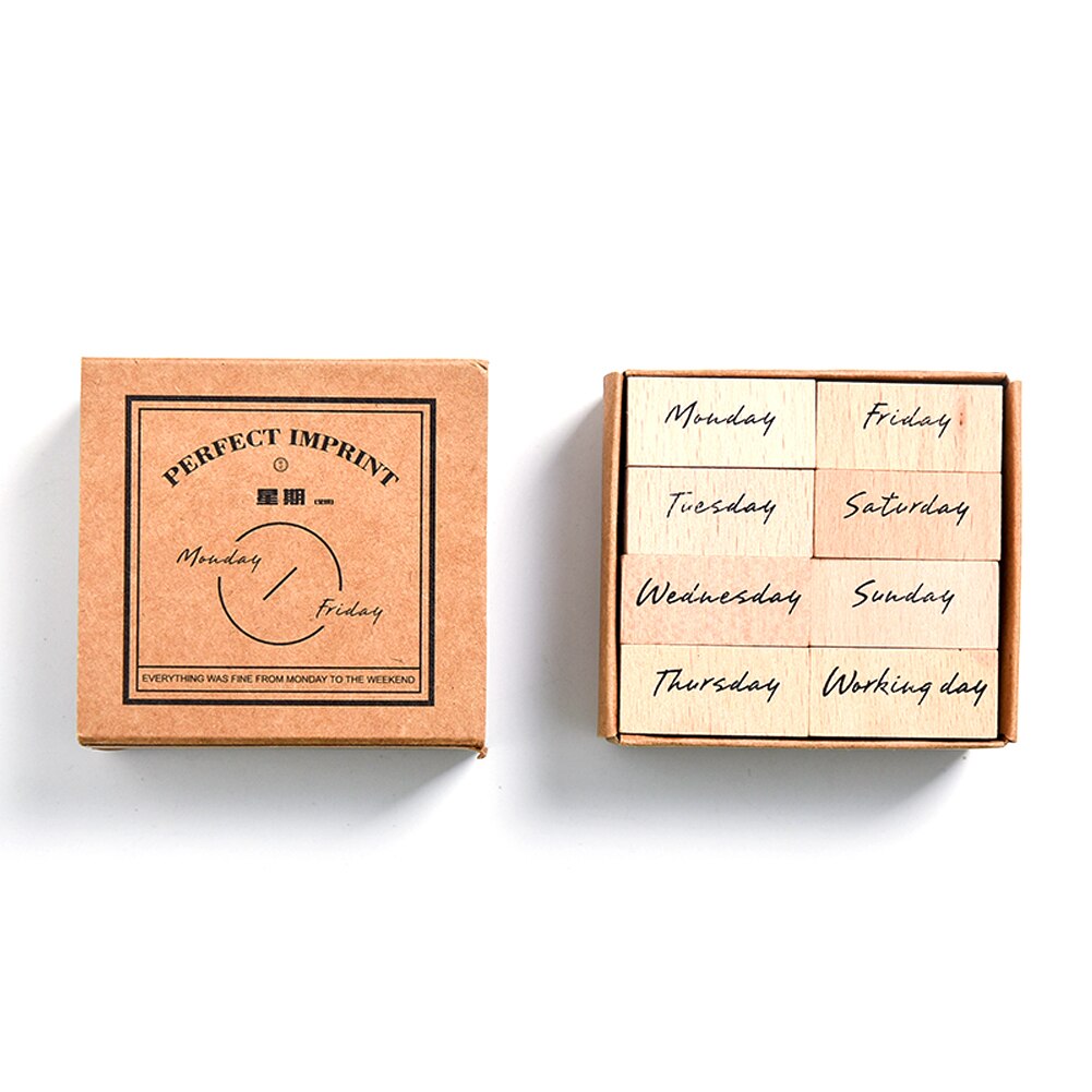 Retro Vintage Month Week Planner Stamp Basic Function Series Digital Symbol Stamp Wooden DIY Seal Stationery Office Supplies: Week