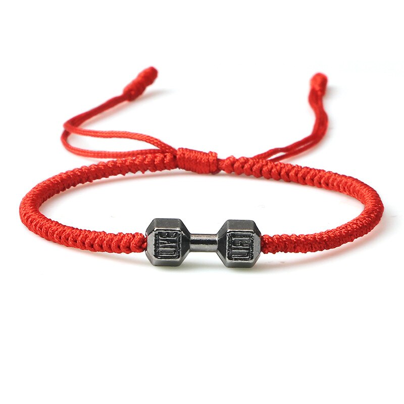 Charme Tibetischen Buddhistischen Woven Hanteln Armbänder &amp; Armreifen Für Frauen Männer Glück Handgemachte Knoten Seil Armband Barbell Bead Schmuck: Red-gun black