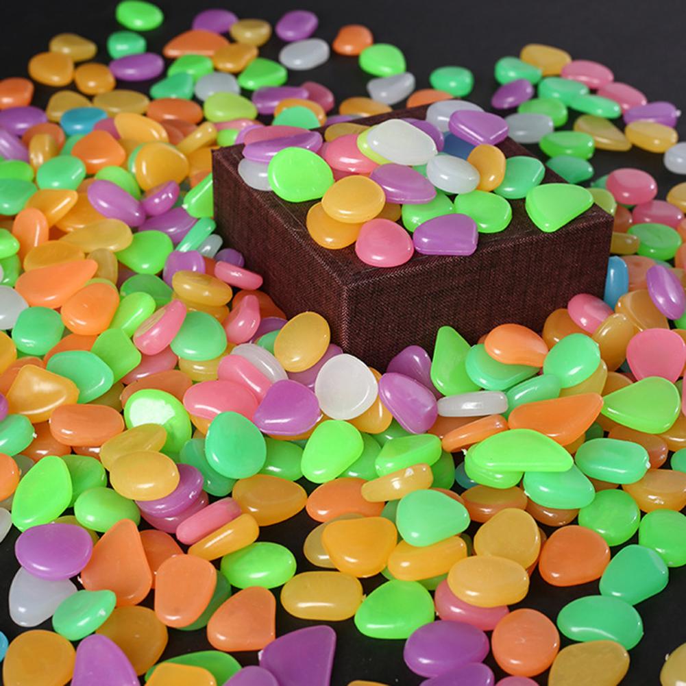 100Pcs Luminous Pebbles Eco-friendly Warm Light Resin Glow in the Dark Pebbles for Home