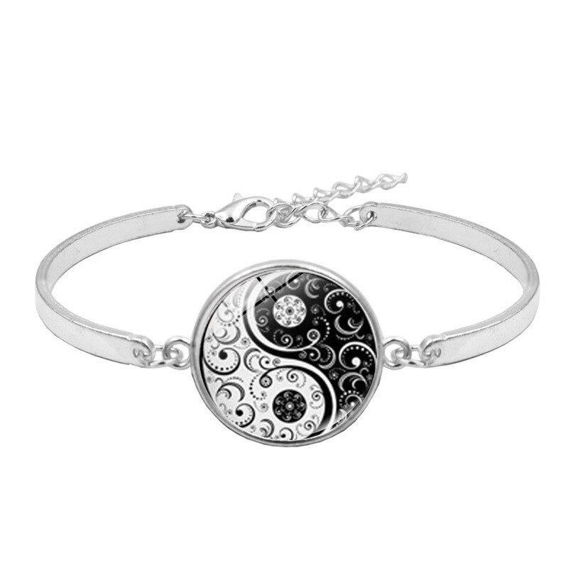 Yin yang tai chi cabochon glas vedhæng halskæde armbånd armbånd øreringe smykkesæt i alt 4 stk til kvinder og #39 smykker