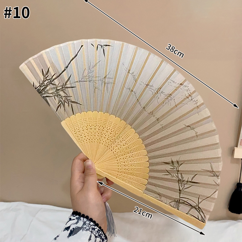 Bamboe opvouwbare ventilator met kwastjes Retro doek Art Craft Fan Chinese stijl Party Dancing Hand Fans Draagbare decoratieve ventilator: Army Green
