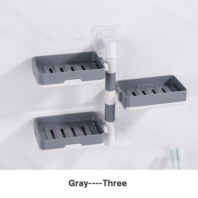 Zeepbakje Voor Badkamer Douche Zeephouder Wall Mounted Keuken Plank Organizer Producten Moderne Inrichting Zonder Boren: 3 Layer Grey