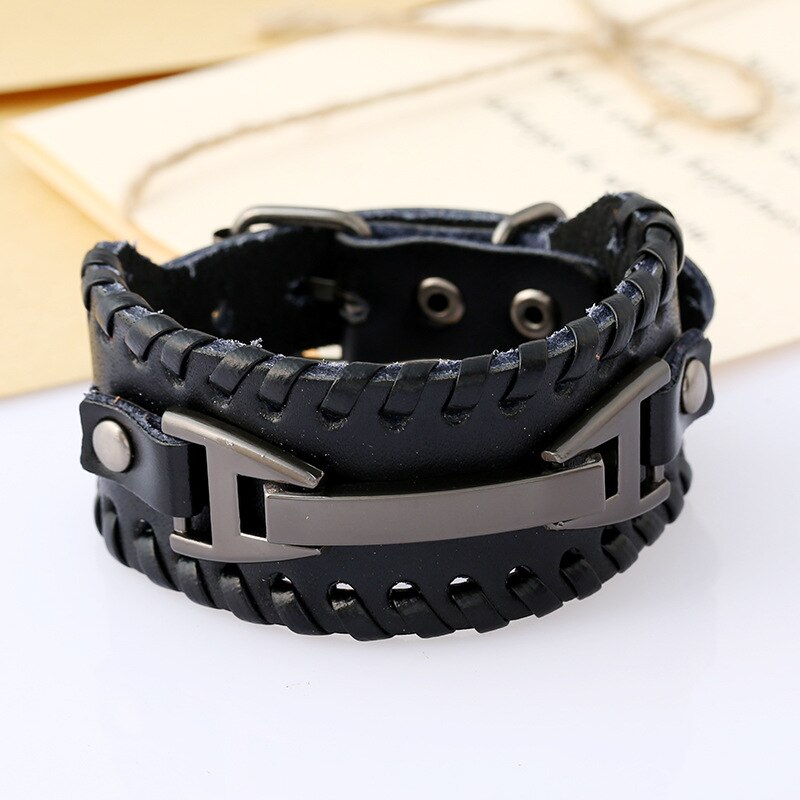 VOQ Viking Accessories Collocation Adjustable Leather Wrap Bracelets & Bangles Male Wrist Vintage Handmade Jewelry