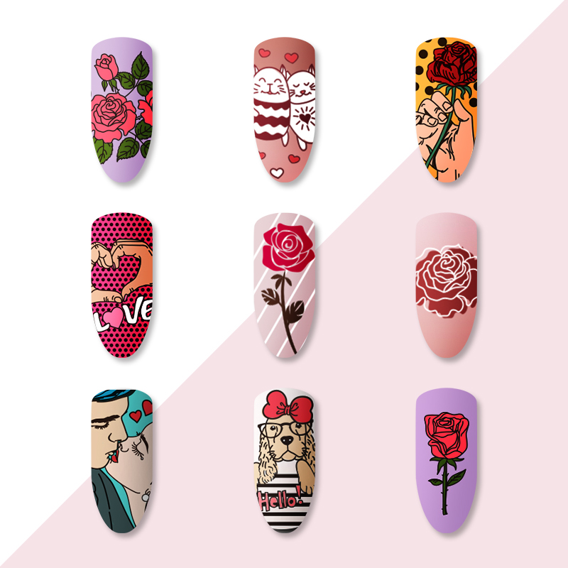 GEBOREN PRETTY Nail Stempelen Plaat Rechthoek Liefde Bruiloft Stempelen voor Nagels DIY Image Plate BP-L003