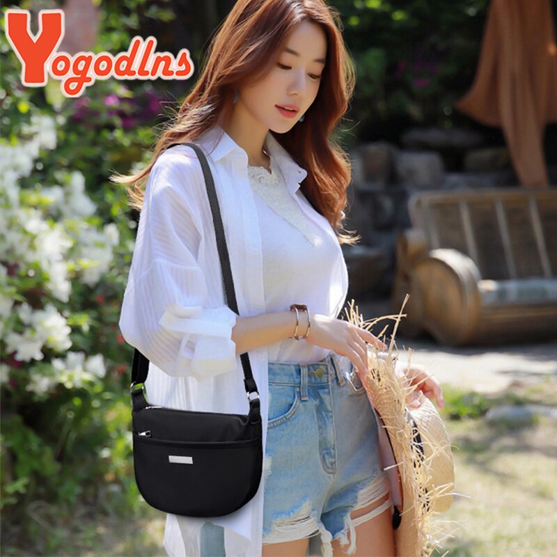 Yogodlns Schwarz Nylon Schulter Taschen Frauen Handtasche Klassische Sport Umhängetasche Schulranzen Damen Kreuz-körper Schlinge tasche