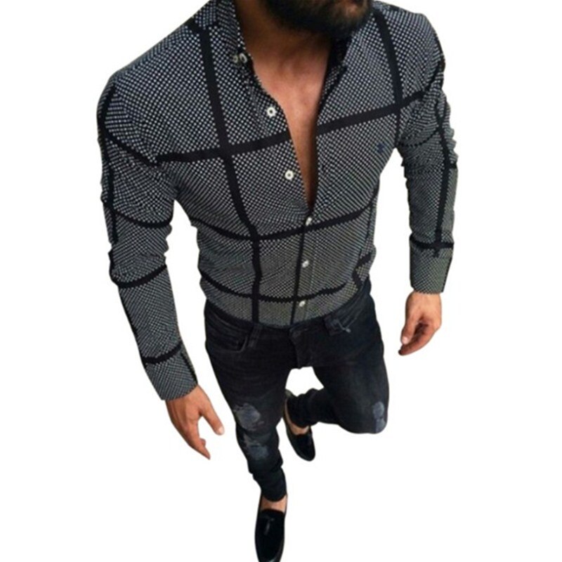 Shirts For Men Slim Fit Black Plaid Shirts Autumn Long Sleeve Casual Beach Shirt Male Tops Homme Single Breasted Cotton Clothing