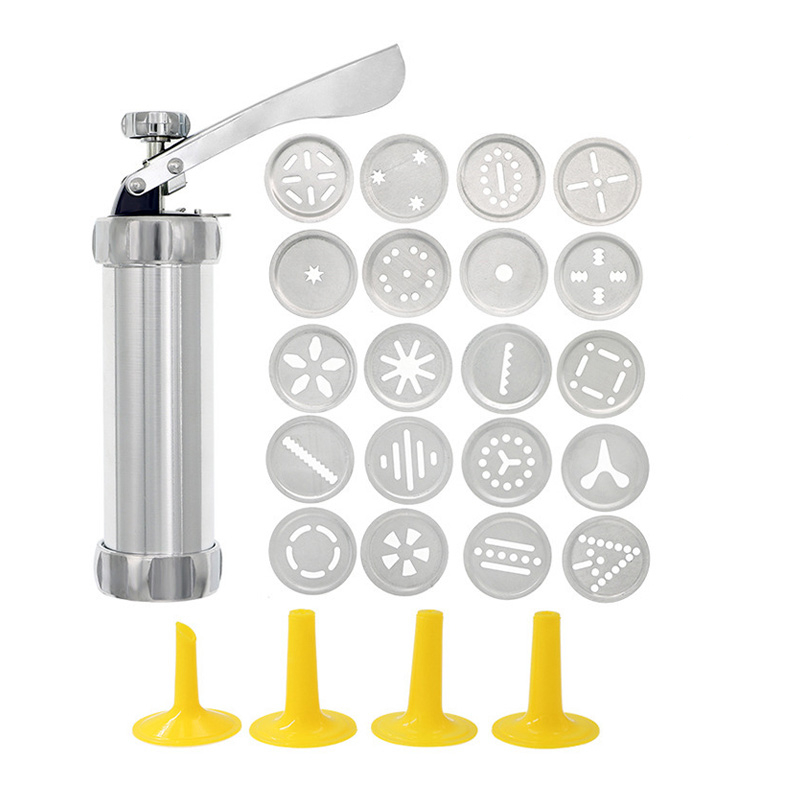 Christmas Spritz Cookie Press Gun and Icing Set Aluminum Cookie Maker Press Kit Manual Churros Maker Machine Biscuit Tools: light green