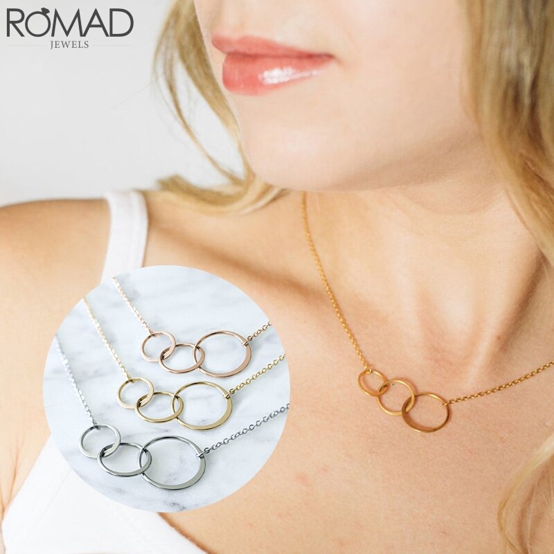 Romad 100% S925 Sterling Silver Jewelry Cold Wind Double Circle Bracelet Geometric Two Circle Necklace Jewelry For Women