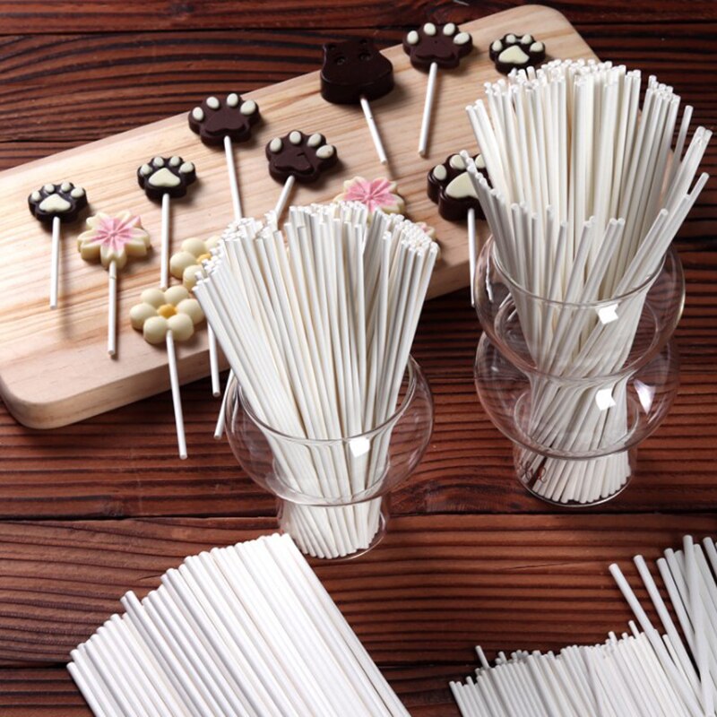100Pcs Lollipop Cake Paper Stick Pops Solid Core White Paper Lollipop Sticks For Chocolate Sugar Candy Lolly Pop Sucker sticks