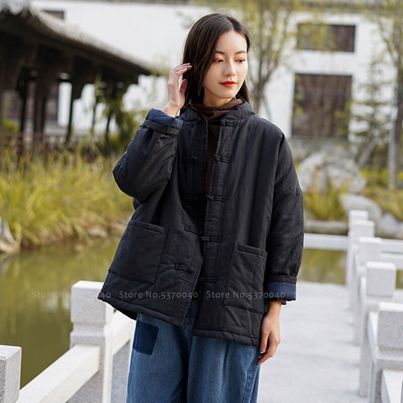 Costume Tang de Style chinois traditionnel pour femmes, hauts amples rétro Hanfu en coton et lin Zen Tea Coat vestes vêtements de orientale
